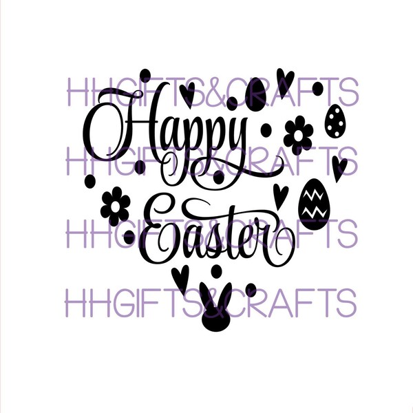 Happy easter heart style-  easter vinyl transfer/decal - easter/spring/gift/ribba frame/box frame/colour choice/easter wishes/easter bunny