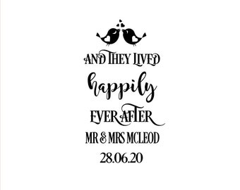 And the lived happily ever after - Vinyl Transfer Decal for wine bottles/wedding/marriage/bottles/vases/gift/light bottle/love