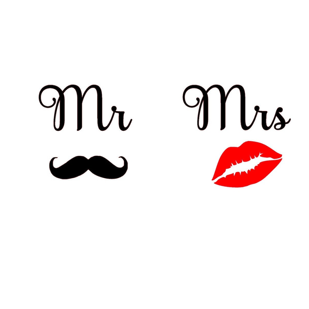 Mr and Mrs (moustache/lips) Small Vinyls - Glasses/mugs/cups/gift ...