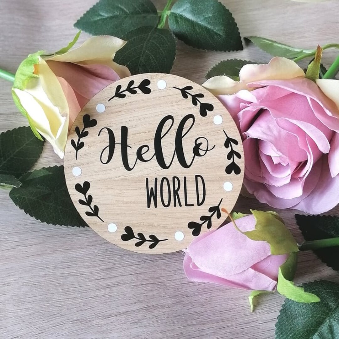 Hello World Sign - Disc - Birth Announcement - Baby Arrival - Social ...