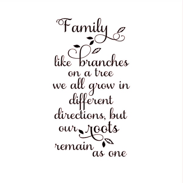 Family -like branches on a tree, all grow different directions... - Vinyl Transfer Decal for wine bottles/bottles/vases/choice of colours