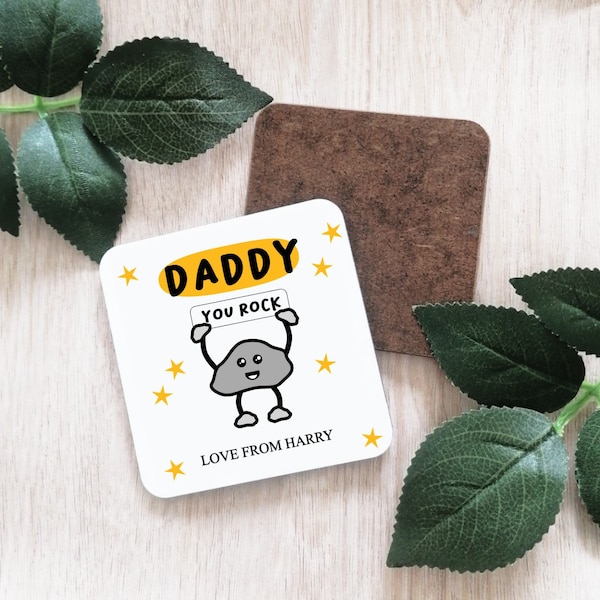 Daddy you rock coaster-novelty coaster gift-dad gift-fathers day gift-gift for him-beer coaster-drink coaster gift-grandad-uncle-bro