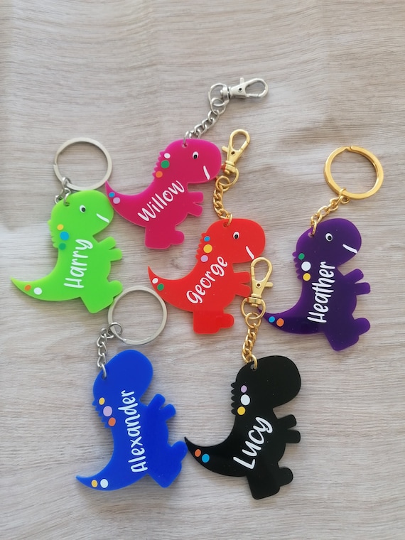 Personalised shop dinosaur keyring