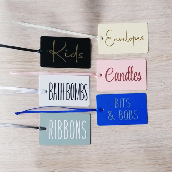 Personalised loop hole tags - basket labels,box tags,vinyl tags,organise cupboards,house,shelf tags,box basket labels tags,1 or 2 holes