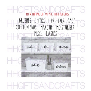 10 x make up labels - vinyl decal transfers - face, eyes, cheeks -organised make up bathroom - lips - eyes, brushes, label stickers organise