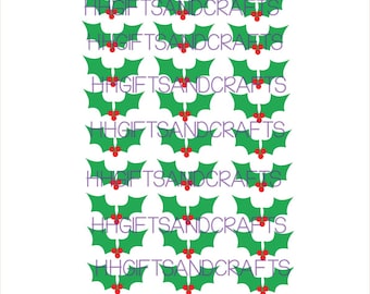 Sheet of 27 holly vinyls- frames/glasses/mugs/small plaques - christmas holly ,sheet of holly, add to bottles - choose colour