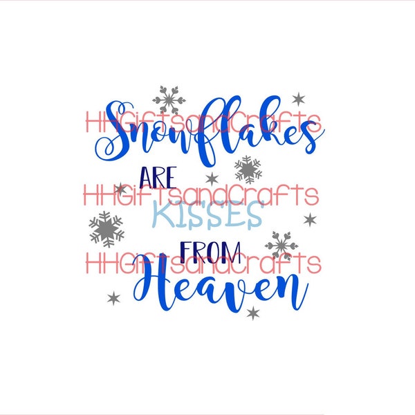 Snowflakes are kisses from heaven (new) christmas vinyl decal transfer - ribba ikea/box frames/plaques/christmas/glass blocks - vinyl