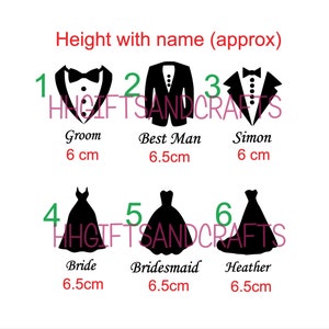 Personalised Wedding dress / tux vinyl transfer - ideal for glasses/frames/ plaques - 6 styles to choose from - wedding party champagne wine