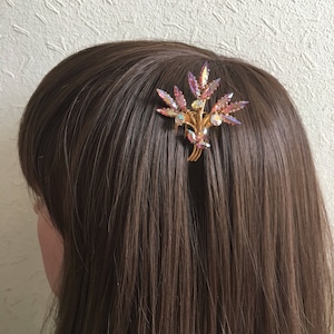 Peigne à cheveux vintage floral: Or vintage antique, Rose Aurora Borealis Diamanté Fleur Costume de mariage Peigne à cheveux Cheveux