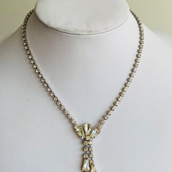 Mid Century Diamanté Jay Flex Sterling Necklace: Vintage Sterling Silver Diamanté Bridal Wedding Costume Necklace