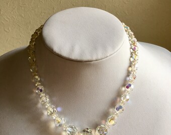 Art Deco Necklace: Vintage Single Strand Crystal Glass Bridal Wedding Necklace