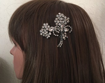 Art Deco Hair Comb: Large Vintage Art Deco Silver and Clear Diamanté Bridal Comb Wedding Headpiece