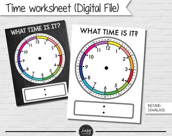 What is the time worksheet for Kids - printable file - instant download -  Learning to Tell The Time Download - Clock Face - learning sheet