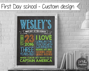 First day of school - Back To School Sign - Printable Photo Prop - Chalkboard sign - printable digital design - customized print - Grade