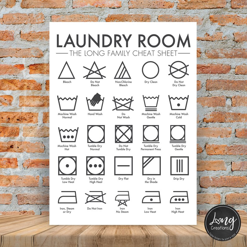 Laundry Care Symbol Chart Laundry Cheat Sheet Laundry Room Etsy