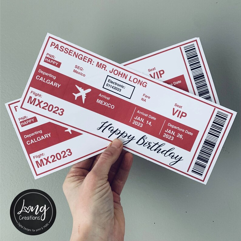 Custom Plane Ticket, Personalized airplane ticket, Airline ticket Gift, Vacation fake Ticket, boarding pass, printable digital design image 4