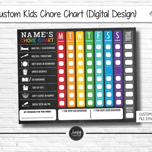 Chore Chart for Kids Kids chores Custom design with list of chores Daily Tasks personalized responsibility tracker printable file image 1