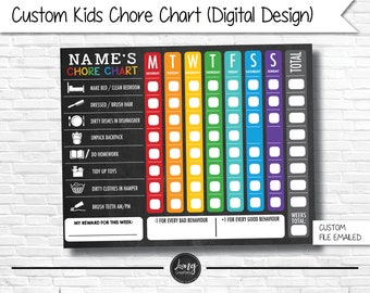 Chore Chart for Kids - Kids chores - Custom design with list of chores -  Daily Tasks - personalized responsibility tracker - printable file