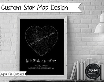 Custom Star Map, Customizable Night Sky Print, Constellation Print, Star Map Poster, Wedding / anniversary / birthday gift, Digital File