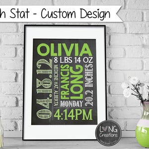 BIRTH STAT print birth announcement baby stats custom printable boy or girl nursery decor newborn photo shoot prop baby gift image 1