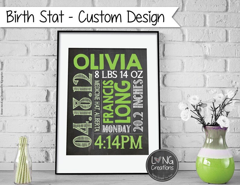 BIRTH STAT print birth announcement baby stats custom printable boy or girl nursery decor newborn photo shoot prop baby gift image 1