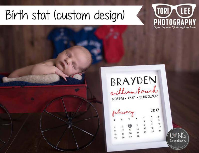 Printable BIRTH STAT design digital file Custom Birth announcement for boy or girl nursery decor newborn photo prop. calendar design image 3