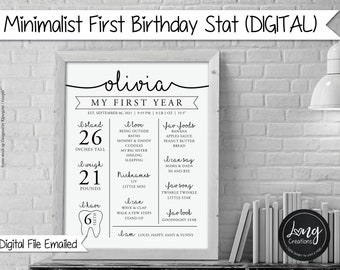 First Birthday Milestone Sign, Birthday stat design, Modern 1st Birthday Poster, minimalist One Year Baby Milestone, baby keepsake Printable