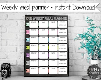 printable weekly meal planner - Meal Planner - instant Download - digital file - kitchen wall art - home decor