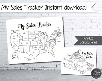 my sales tracker map, sales tracker, etsy sales printable, colouring / coloring map, USA map, canada map, printable map, instant download