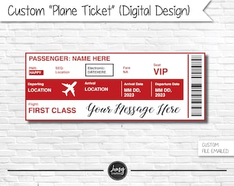Custom Plane Ticket, Personalized airplane ticket, Airline ticket Gift, Vacation fake Ticket, boarding pass, printable digital design