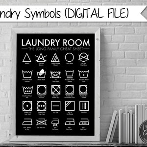 Laundry care symbol chart - laundry cheat sheet - laundry room decor - laundry procedures - laundry chart - personalized with name printable