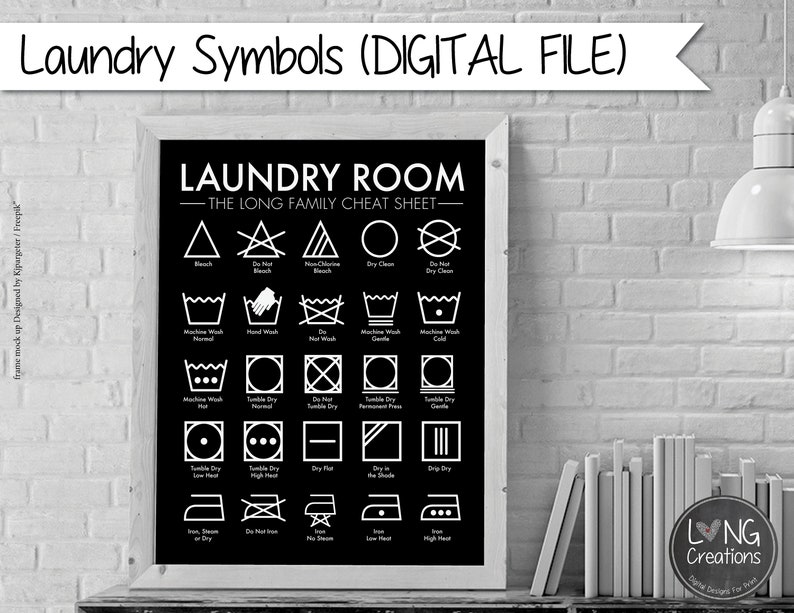 Laundry care symbol chart laundry cheat sheet laundry room Etsy