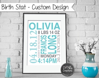 BIRTH STAT print - birth announcement - baby stats - custom printable -  boy or girl - nursery decor - newborn photo shoot prop - baby gift