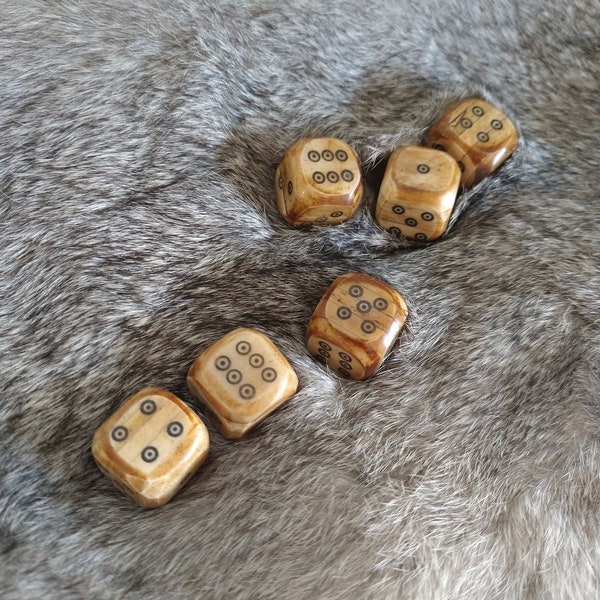Zilch / yahtzee / dice game  - Genuine Buffalo bone dice with carved bullseye pips. - DICE ONLY