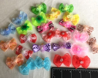 Park of 30 large 2 inch Dog Hair Bows with Shiffon Flower - Great for small or medium size dogs, such as poodle, terrier, shih tzu, etc.