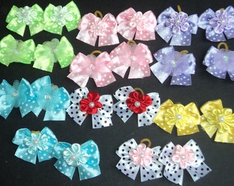 Super Value pack of 100 Dog Grooming Hair Bows - Many Variety of colors for small dogs topknots or pairs around ear - Cute!!!
