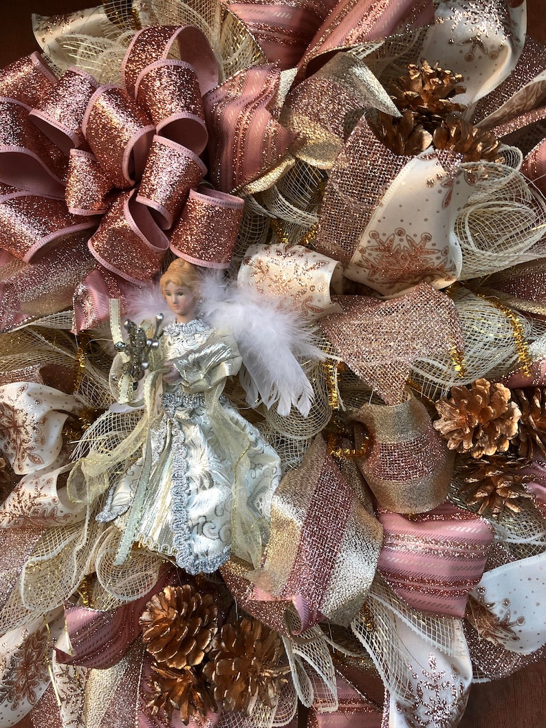 Victorian Christmas Angel Wreath Rose/Pink Cream and Gold Etsy