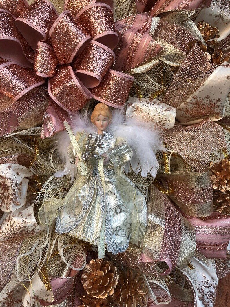 Victorian Christmas Angel Wreath Rose/Pink Cream and Gold Etsy