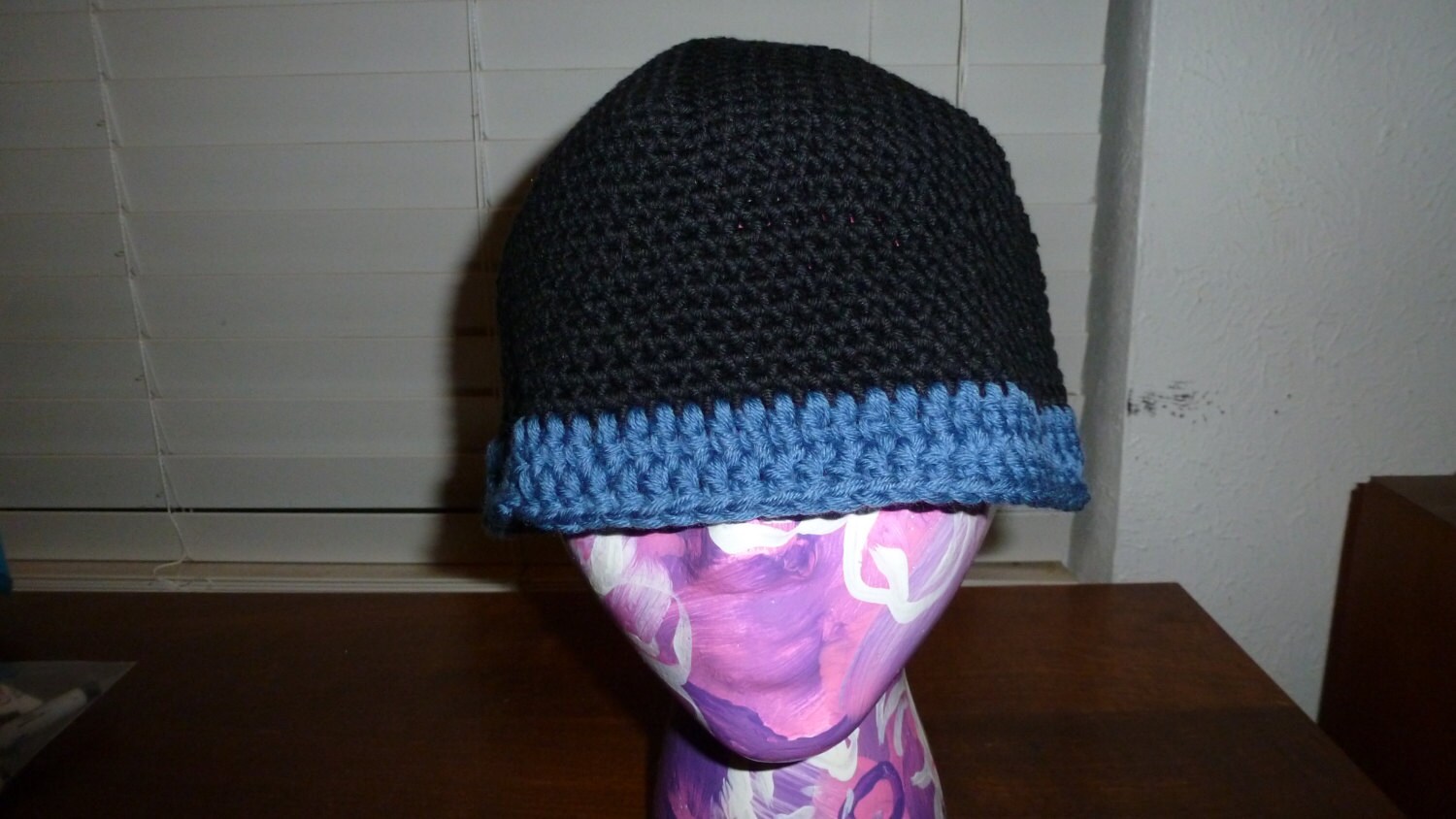 OOAK Crochet Hat/cap Shades of Navy Blue With Complementary  display picture 2
