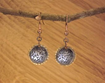 Etched Black Copper and Brass Disc Earrings