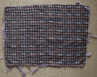 Really nice vintage Japanese zokin of beautifully faded shima cotton in brown light blue and yellow