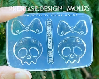 Skull with Bow Dangle Earring Mold - Skull Earring Mold - Bow Silicone Mold For Resin - Halloween Skull Mold - Skull Mold - Ribbon Bow Mold
