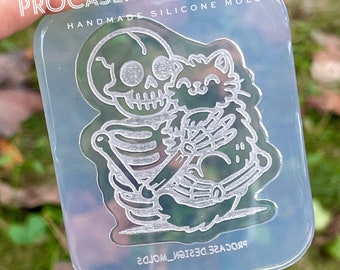Skeleton Cat Halloween Mold - Spooky Halloween Silicone Mold For Resin - Cat Halloween Keychain Mold - Skull Cat Keychain Mold - Cat Mould