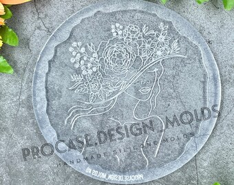 Flower lady coaster mold#8 (5 inches), Silicone mold, Resin mold, Shiny coaster mold, Silicone mold for resin, Flower silicone mold, flower