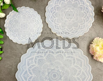 Etched mandala lotus coaster, Silicone mold, Resin mold, Shiny coaster mold, Silicone mold for resin, coaster mold, mandala mold, mandala