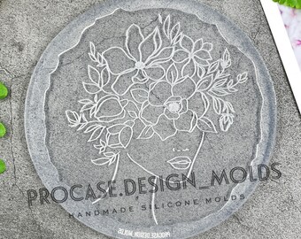Flower lady coaster mold#3 (5 inches), Silicone mold, Resin mold, Shiny coaster mold, Silicone mold for resin, Flower silicone mold, flower