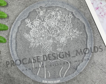Flower lady coaster mold#4 (5 inches), Silicone mold, Resin mold, Shiny coaster mold, Silicone mold for resin, Flower silicone mold, flower
