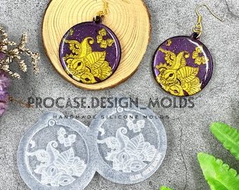 Tropical earring mold(round) 1.5 inches, Resin mold, Shiny mold, Resin craft, Silicone mold for resin, earring mold, earrings mold
