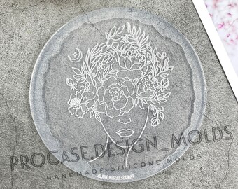 Flower lady coaster mold#1 (5 inches), Silicone mold, Resin mold, Shiny coaster mold, Silicone mold for resin, Flower silicone mold, flower