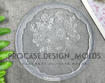 Flower lady coaster mold#2 (5 inches), Silicone mold, Resin mold, Shiny coaster mold, Silicone mold for resin, Flower silicone mold, flower